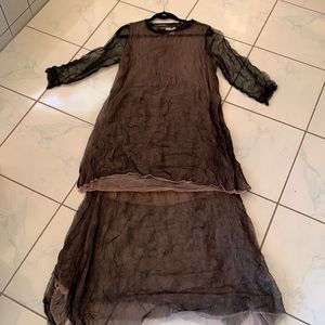 Tulle 2 Piece Skirt and Top Black/Nude. Unique Fits “L”